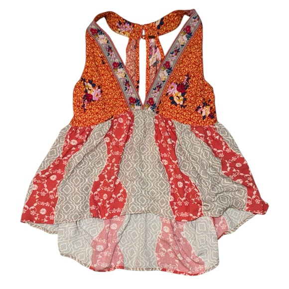 Free People Tops - Free People Dream Darlin orange floral print v-neck halter tank top women’s L